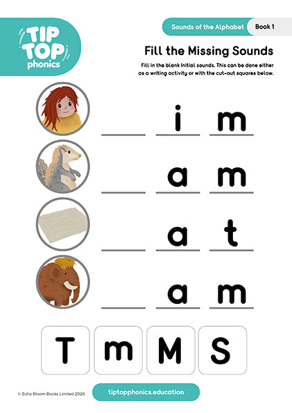Worksheets for Sounds of the Alphabet: s a t i m (Book 1 - Mim)