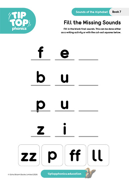 Worksheets for Sounds of the Alphabet: x y ff ll ss zz (Book 7 - Is it a...?)